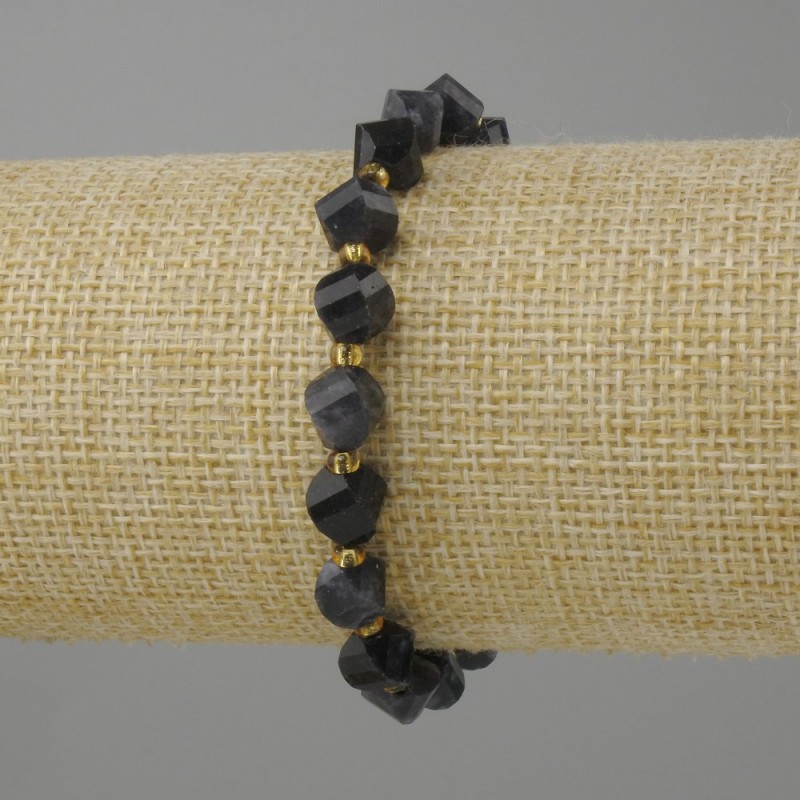 Iolite bracelet, faceted rhombus, diameter 8x7mm ± bead 3mm ±, length 18cm ± stretch