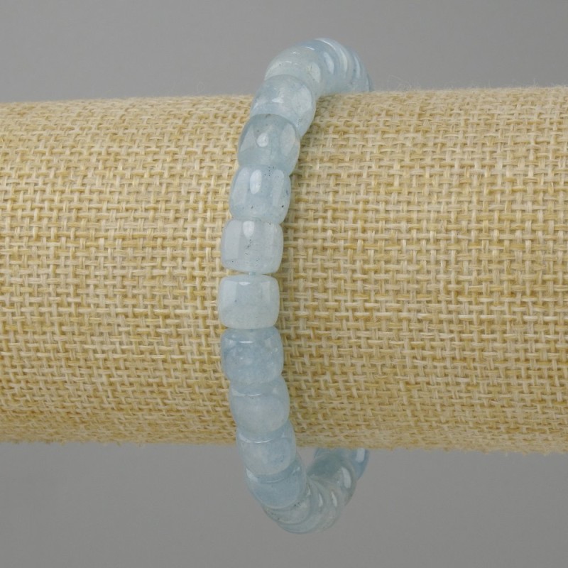 Aquamarine bracelet rondelle, diameter 8x7 mm +/-, length 18 cm +/- stretch