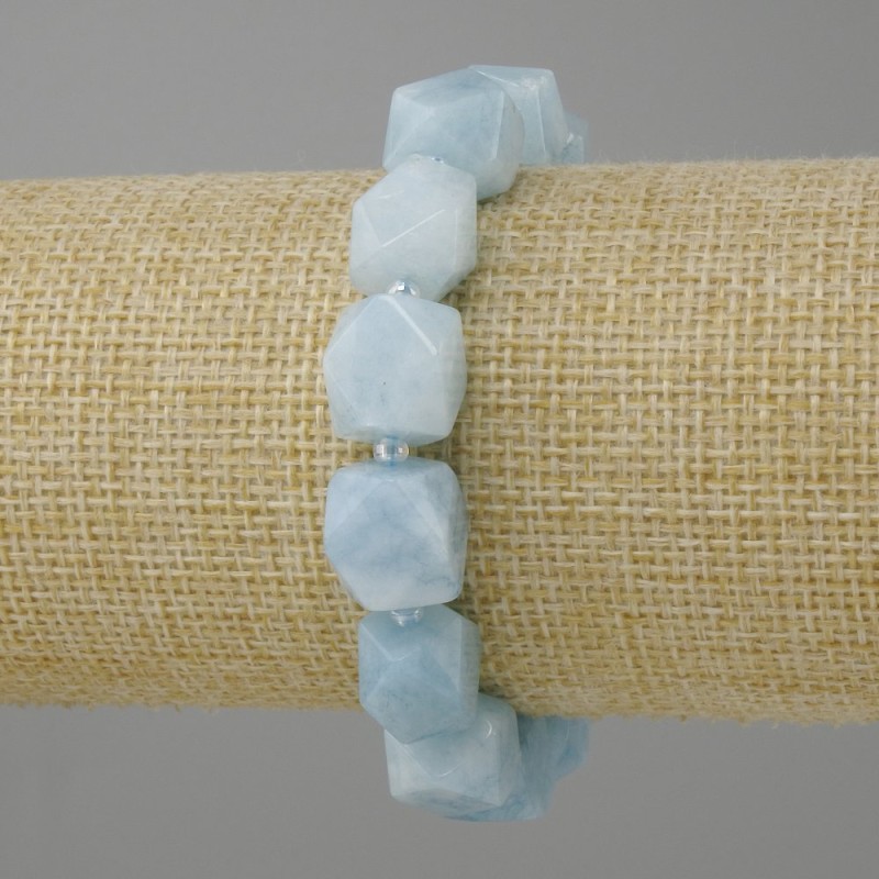 Aquamarine bracelet faceted beads, diameter 12x10-11mm ± seed beads 3mm ±, length 18 cm ± stretch
