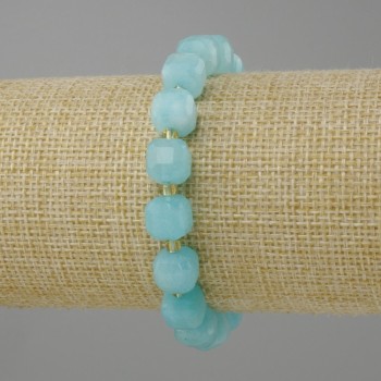 Aquamarine bracelet faceted cube, diameter 9x9 mm ± beads 3 mm ±, length 18 cm ± stretch