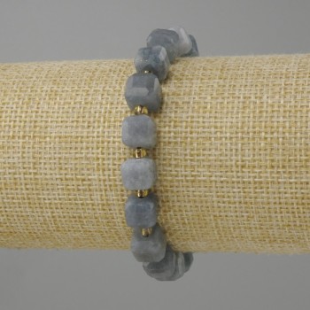 Aquamarine bracelet, faceted cube, diameter 8x8mm ± beads 3mm ±, length 18cm ± stretch