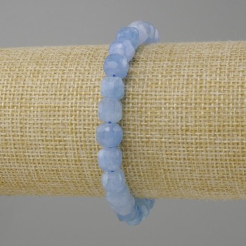 Aquamarine bracelet faceted cube, diameter 7x7mm ±, length 18cm ± stretch