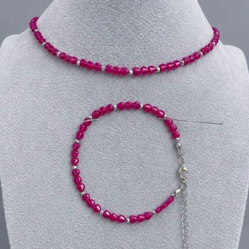 Choker and bracelet set Ruby corundum heart 4mm± Hematite faceted bead 2mm±, length 35cm + 5cm chain extender, length 18cm + 5cm extender chain