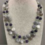 Necklace Botswana Agate coin 12mm± Amethyst smooth bead 8.5mm±, length 68cm±