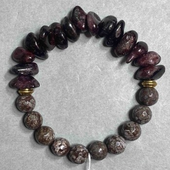 Bracelet Coffee Jasper Faceted Bead, Diameter 8.5 mm± Pomegranate Shard 12×6 mm±, Length 18 cm (stretch)