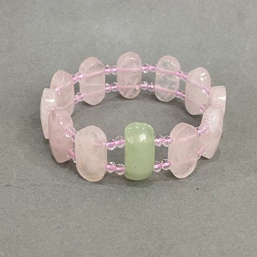 Bracelet Pink Quartz faceted link, diameter 20x10mm+- Onyx link 20x10mm+- Czech crystal, length 18cm+- stretch