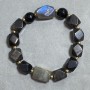 Labradorite bracelet, faceted pieces, diameter 16x10mm +- silvery obsidian 11x10mm +-, length 18 cm +- stretch