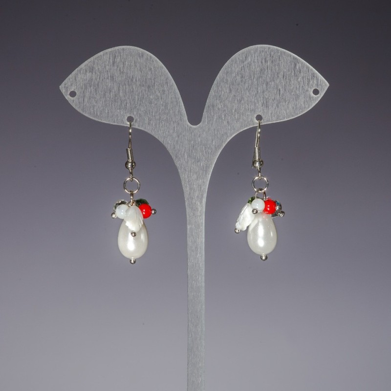Long Pearl Earrings with Czech Crystal, length 4.5 cm