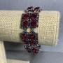 Bracelet with Red Square Crystals, Length 18-23 cm, Silver