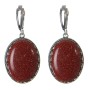Discounted Aventurine Earrings 'Golden Sand' - Prong Setting - Oval Stone 2.8×2.1 cm, Length 4.5 cm