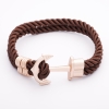 Women's Bracelet 'Anchor' with a dark brown braided textile cord, metal-tone color, length 22 cm
