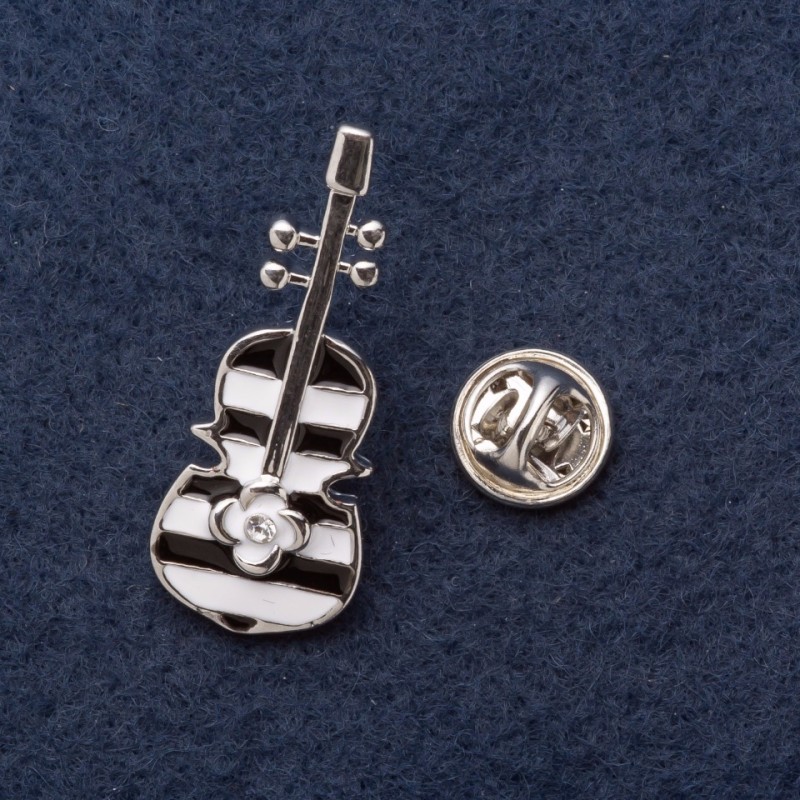 Brooch 'Hi-Tech Violin' 3.5×1.5 cm black and white enamel gray metal