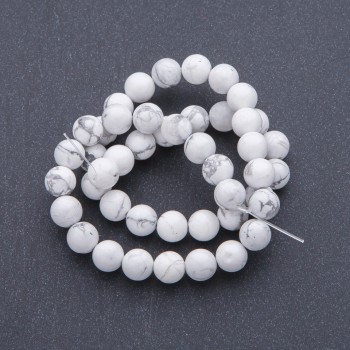 Howlite Beads on String, Natural Stone, Smooth Round Beads, 8mm Diameter +/-, 38 cm Length