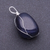 Pendant with natural aventurine stone 'Blue Sand Cairo Night' wire-wrapped, 3x2 cm, assorted sizes