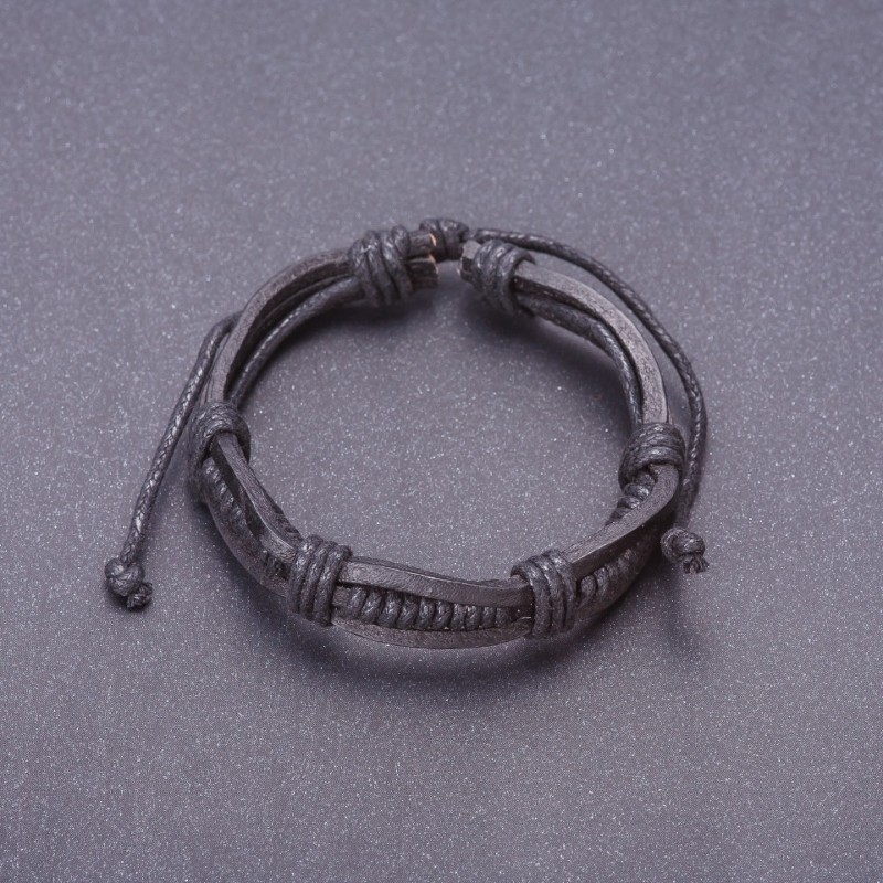 Bracelet 'Tracker' black eco-leather with draw closure