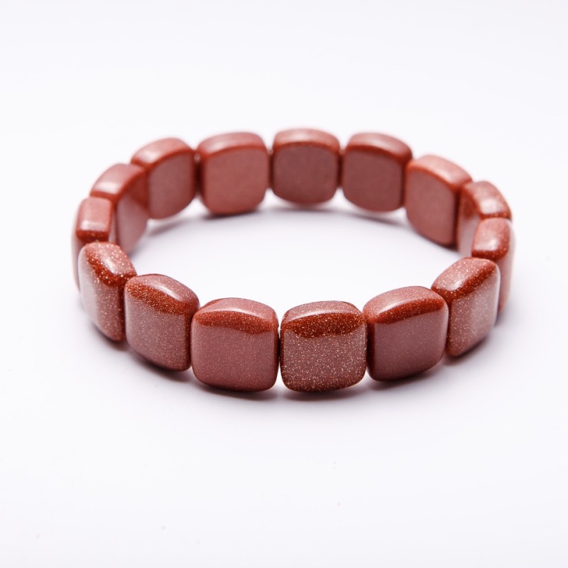Aventurine stone bracelet (synthetic) 'Golden Sand' on elastic, 12×12 mm links, 18 cm circumference
