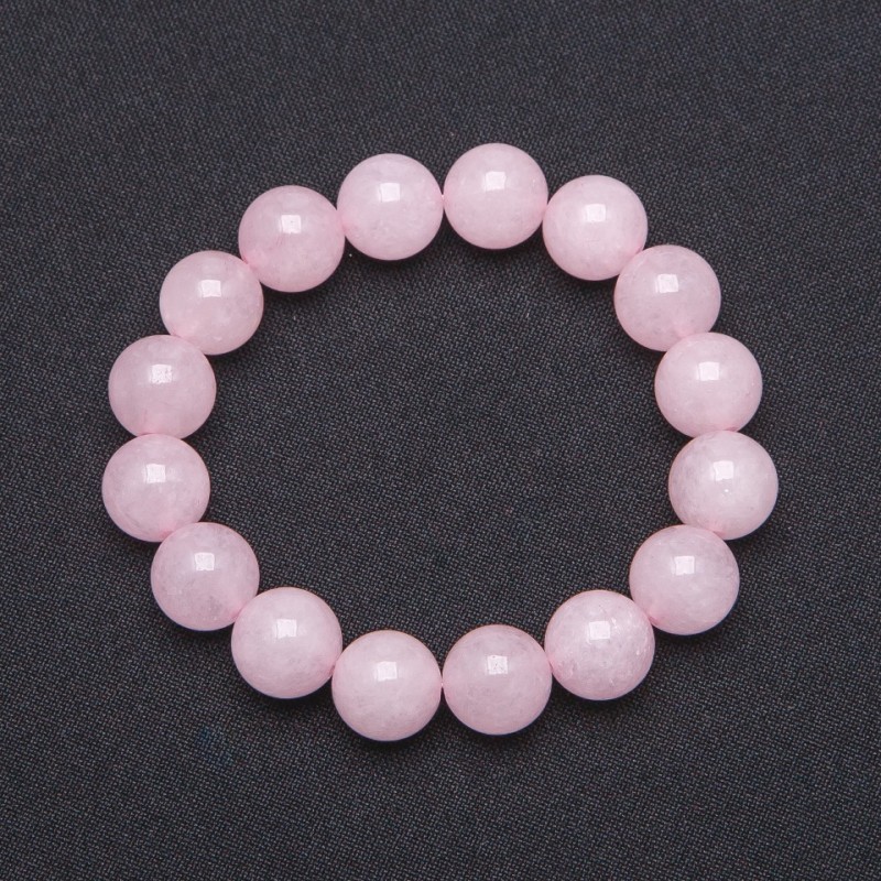 Elastic bracelet natural pink quartz smooth bead, diameter 12mm+