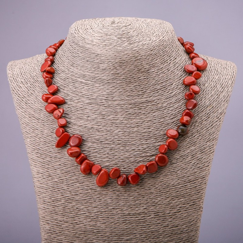 Red Jasper Necklace 'Butterfly', natural shape 10-15 mm, 50 cm