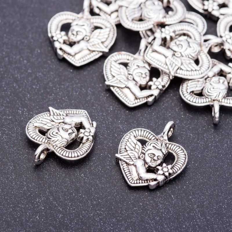 Pendant Findings 'Cupid in Heart', diameter 15mm, length 19mm, hole diameter 3mm, packaging 20g ±11 pcs