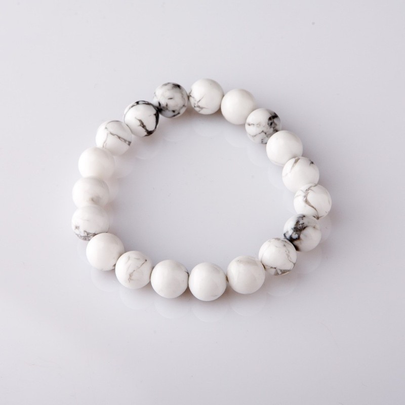 Elastic bracelet, natural howlite, smooth bead, 8mm diameter+