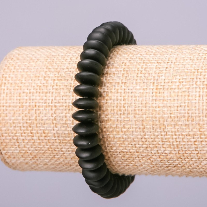 Elastic bracelet with synthetic shungite, smooth rondels, 10×4.5 mm, length 18 cm +