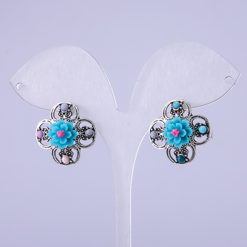 Earrings 'Asters' blue, 22mm diameter