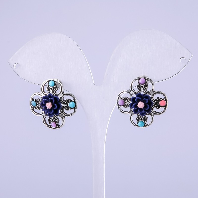 Earrings 'Asters' purple, diameter 22mm