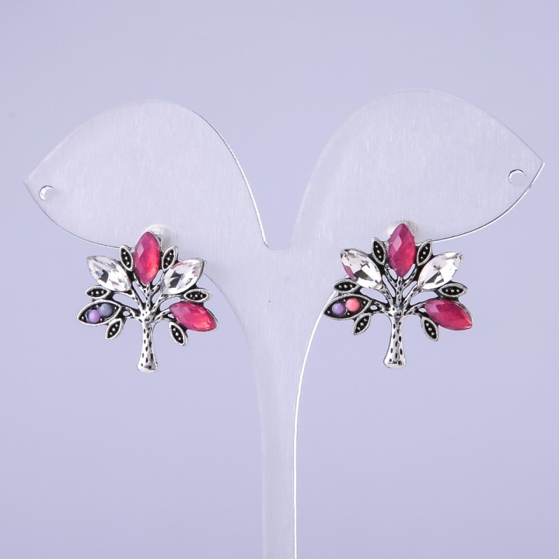 Tree Earrings with Red Crystals 22x22 mm