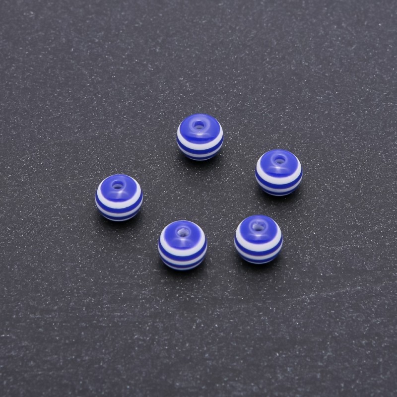 Blue striped bead findings, 8 mm diameter, pack of 70 pcs