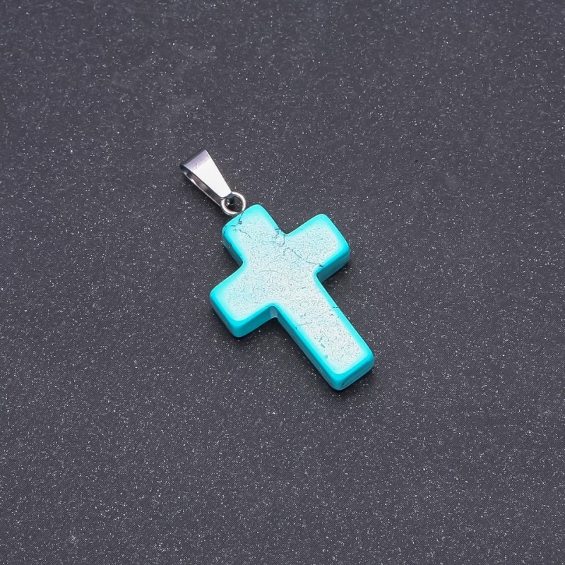 Cross Pendant, Turquoise stone (pressed) 25×18 mm