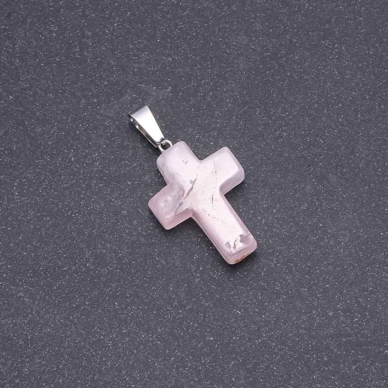 Cross Pendant, Rose Quartz Stone 25×18 mm