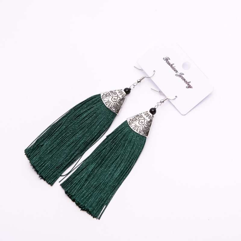 Tassel Earrings 'Almina' dark green, length 10 cm