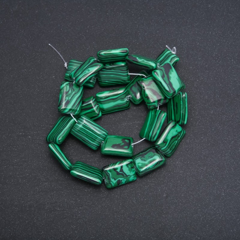 Malachite Beads (Pressed). Rectangle, 13×18×4 mm, 39 cm strand