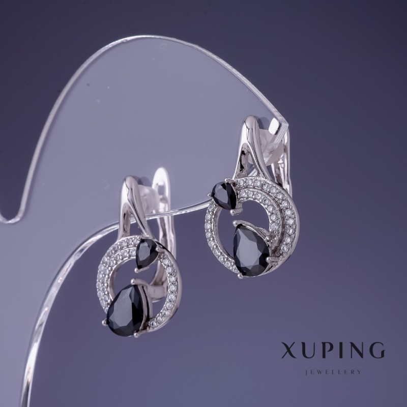 Сережки Xuping 20х12мм родій з чорним каменем