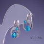 Xuping Zircon Blue Topaz Earrings 20x12 mm Rhodium