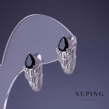 Xuping 17x10mm rhodium with black stone earrings