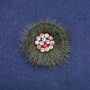 Green mink fur brooch with crystals, 60 mm diameter