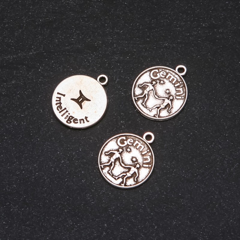 Pendant findings Zodiac Gemini, 17mm diameter, packaging 20g ± 10 pcs