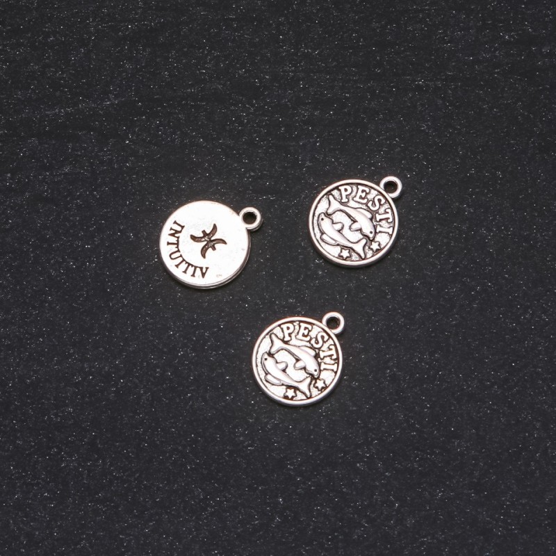 Pendant Findings Zodiac Pisces, 12 mm diameter, packaging 20 g ± 18 pcs