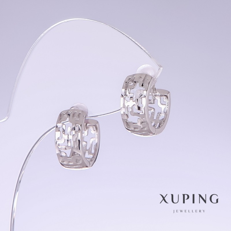 Xuping Earrings, 14mm length, 6.5mm thickness, rhodium-plated