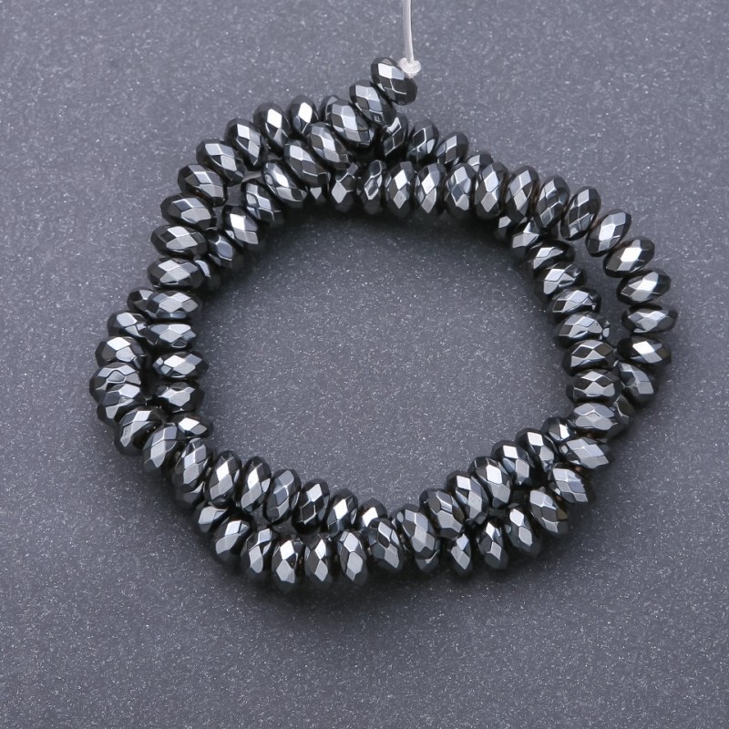 Hematite Beads, Faceted Rondelle, 8x4 mm, 40 cm Length