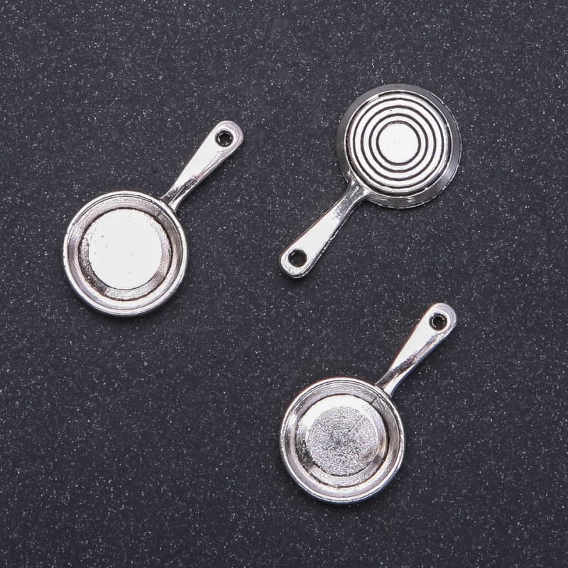 Frying Pan Pendant, diameter 14mm, length 8mm, diameter 1.6mm, packaging 10 pcs. (+ -)