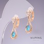 Xuping Earrings with Blue Cubic Zirconia 'Topaz' 26×8 mm, 18K Gold-Plated