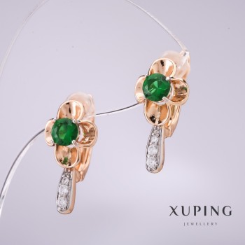 Xuping Earrings with Green Stones 20x10mm 18k Gold-Plated