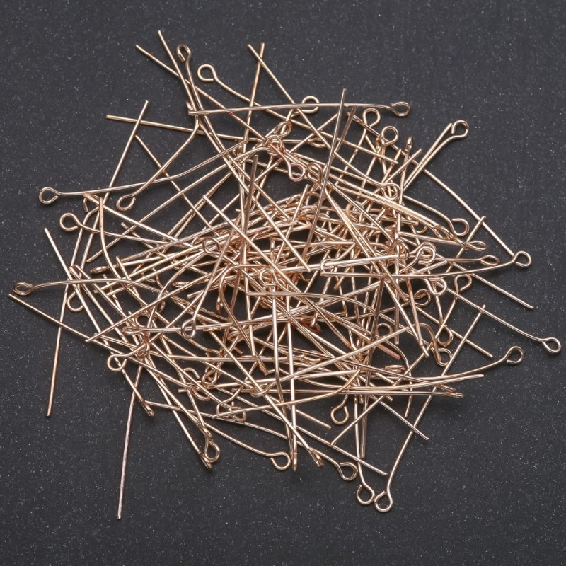 Jewelry findings: Pin with loop, 40mm length, yellow metal color, 0.5 kg