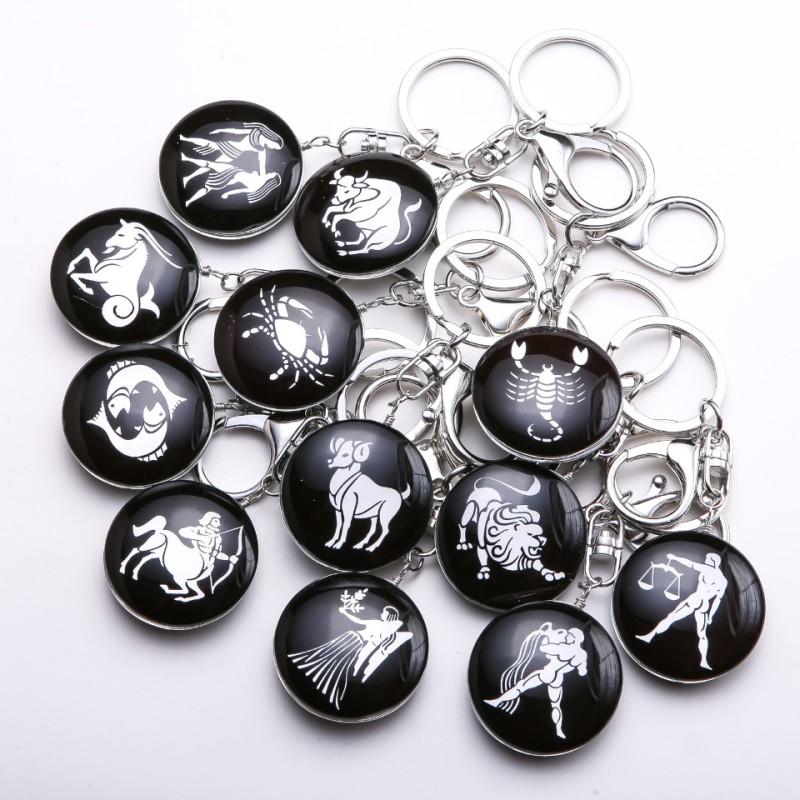 Zodiac Keychain, diameter 3.5 cm, length 9 cm, pack of 12 pcs