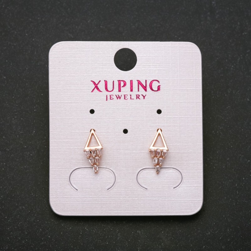 Xuping stud earrings with white stones, 14 mm length, 18K gold plating