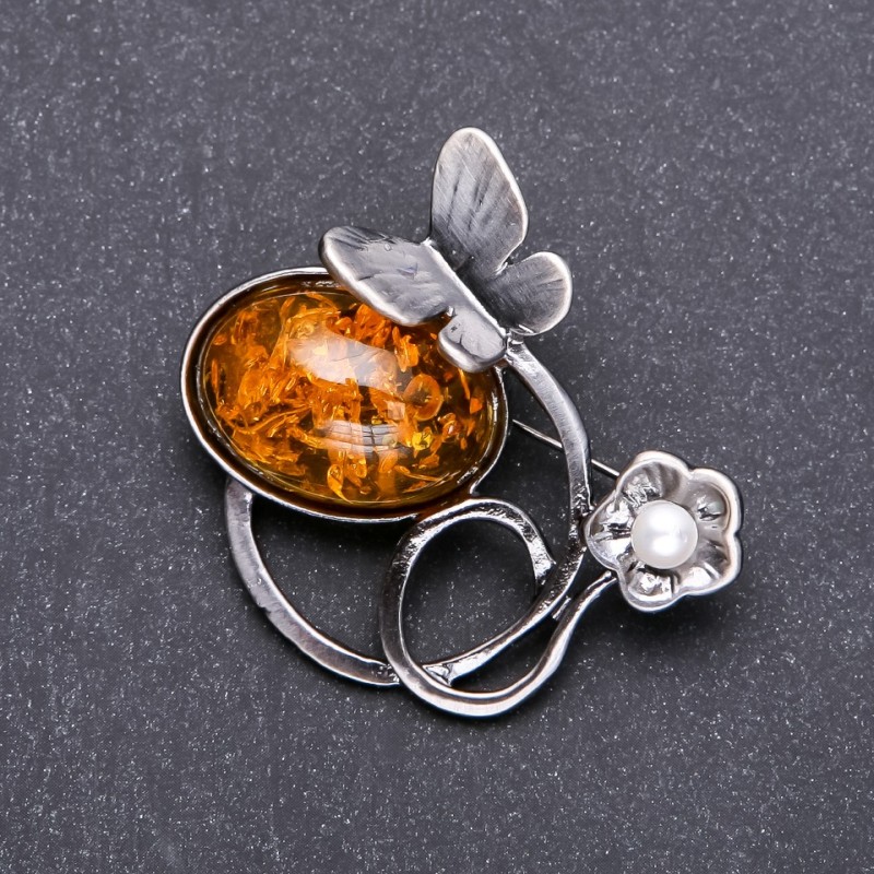 Wrought Butterfly Brooch 'Amber' 47x47mm Grey Metal