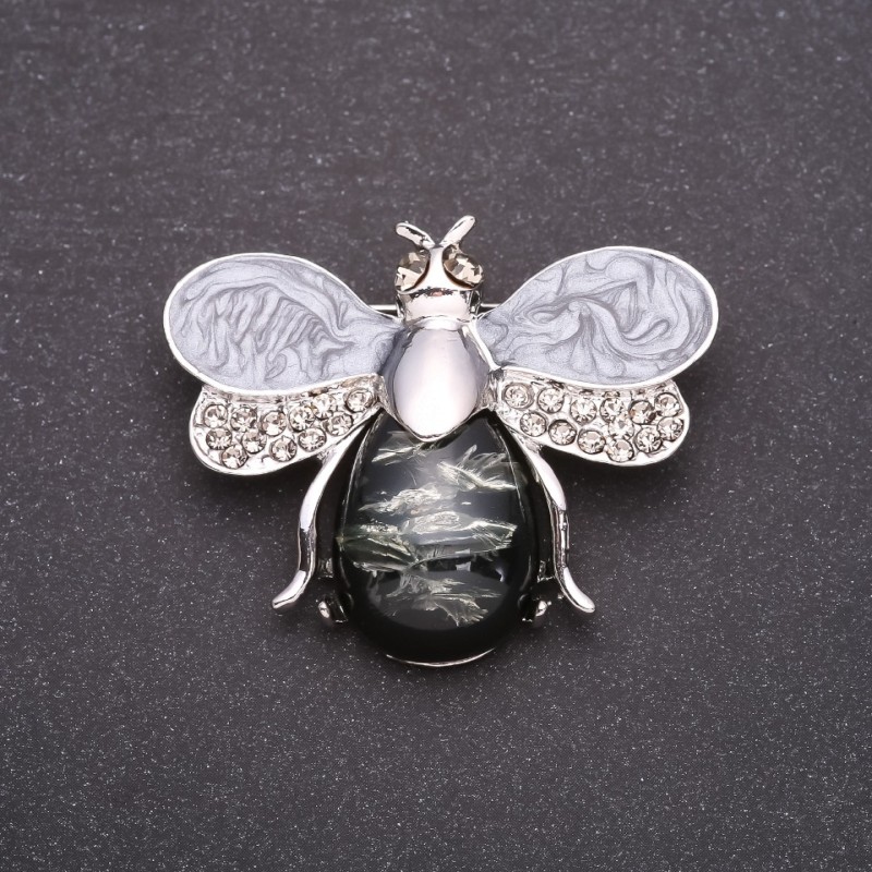 Bee Brooch 'Amber' Grey 46x38mm