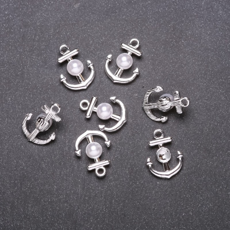 Anchor Pendant Findings, 14mm diameter, 18mm length, white metal, packaging 7 pcs